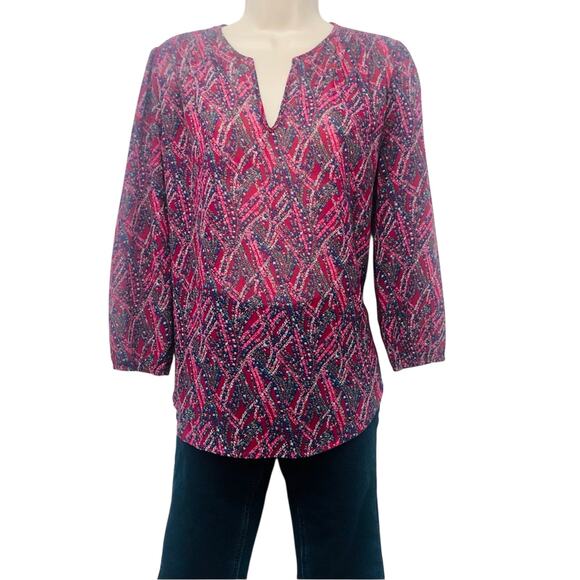 Fun 2 Fun Airy Multi Color Smocked Popover Top Kenmore Split Neck Smocked Yoke - Picture 15 of 16